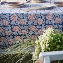 Cotton table cloth Dahlia Blue & Red