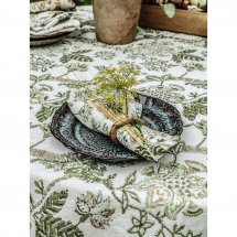 Linen Table Cloth Floral Olive