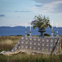 Linen table cover Oriental Navy Blue