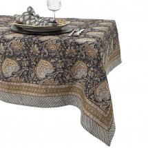 Linen table cover Oriental Navy Blue
