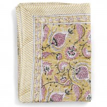 Linen table cloth Pomegranate Yellow & Rose