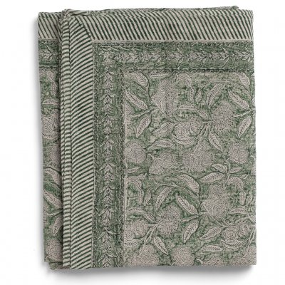 Linen table cover Autumn Leaves Green