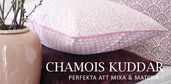 Återförsäljare av Chamois textilier med blockprint. Kuddar, dukar, plädar, överkast.